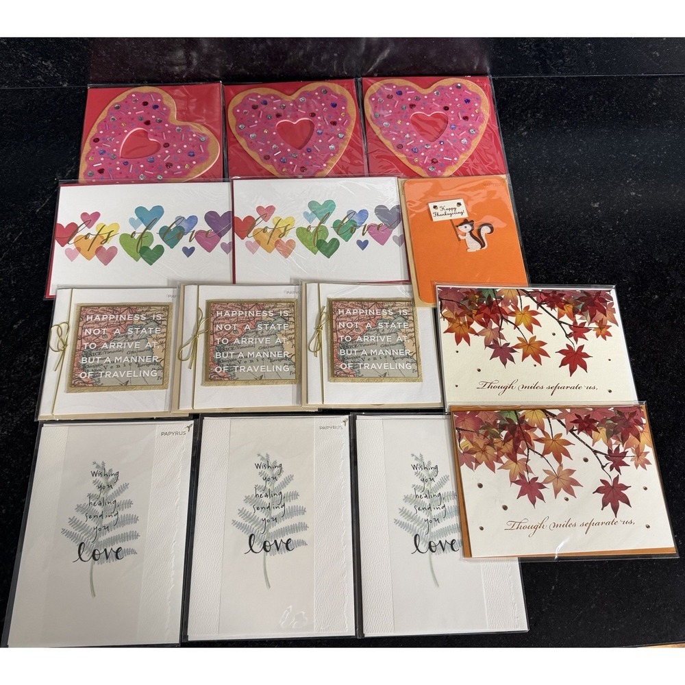 Papyrus Greeting Cards Lot 14 Thanksgiving, Love, Valentine, Blank New Sealed